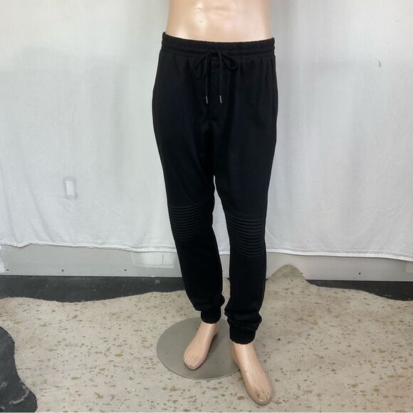 Basement Mens Drawstring Elastic Waist Knee Panel Jogger Sweatpants Black XL - Picture 3 of 13